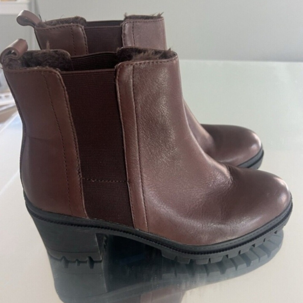 Brown Aldo Furry Waterproof Ankle Lug Slip-on Boots